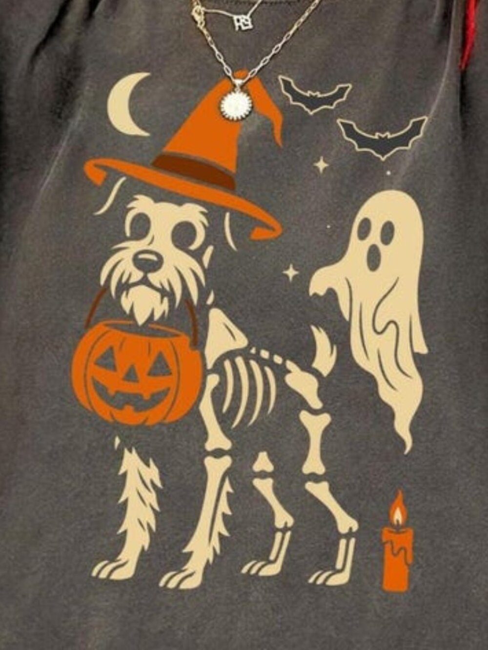 Halloween Schnauzer Skeleton Dog T-Shirt - Picture 2 of 4